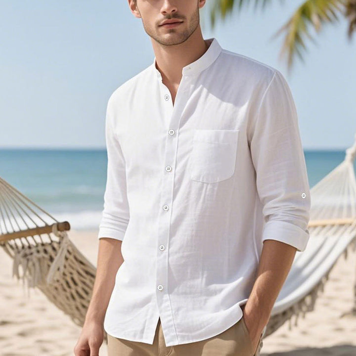 Men's shirt in elegant Henley style with textured cotton Lisslune