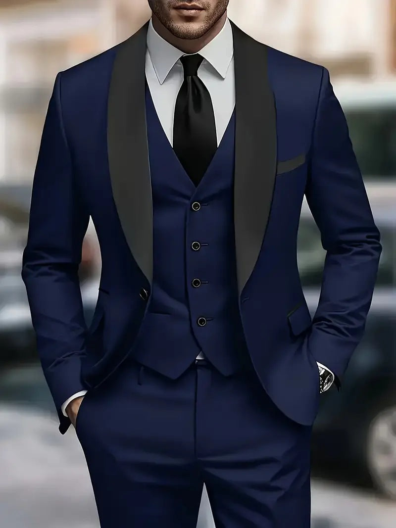 Men's elegant three-piece suit set with satin vest Lisslune