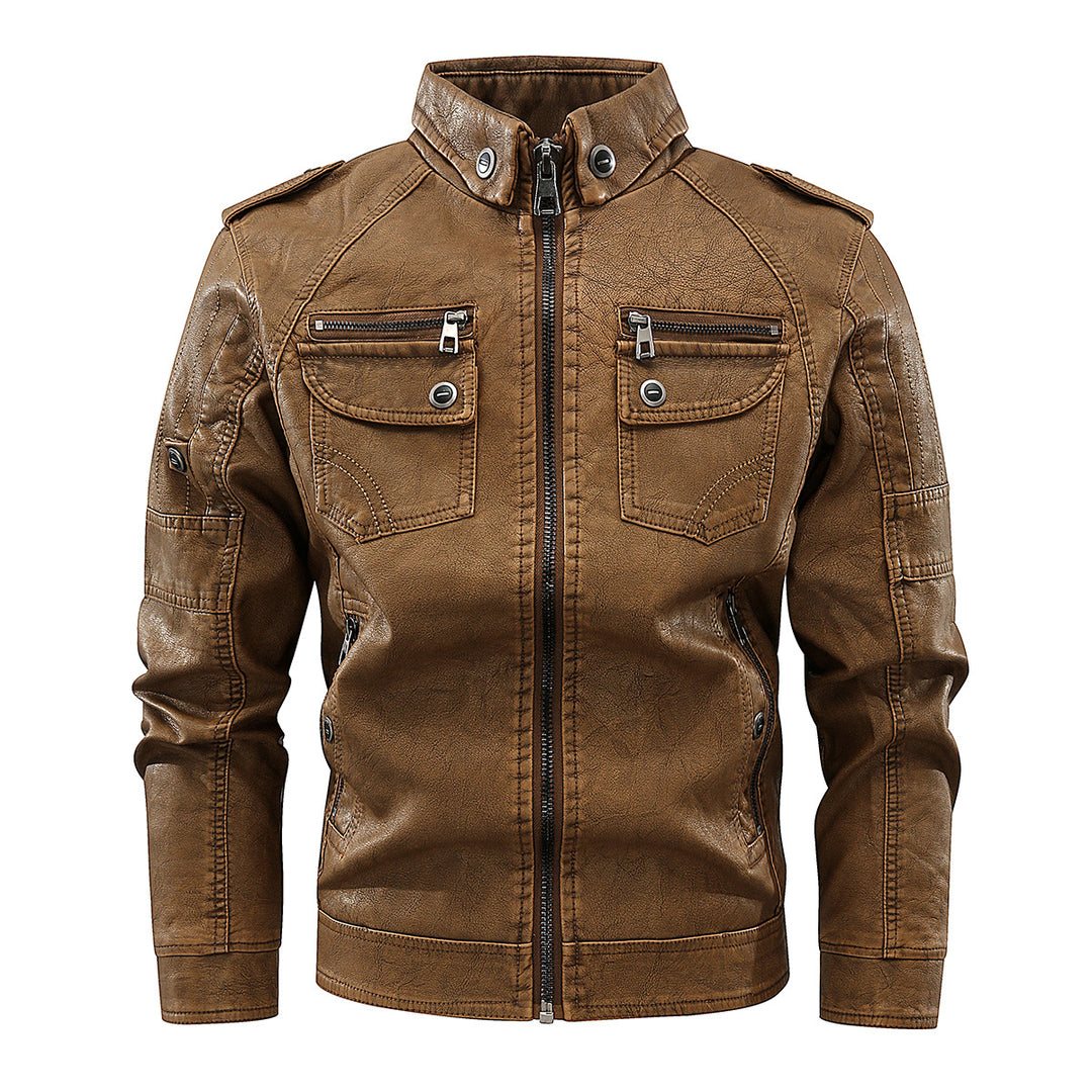 Men's elegant leather jacket with practical pockets and zipper details Lisslune