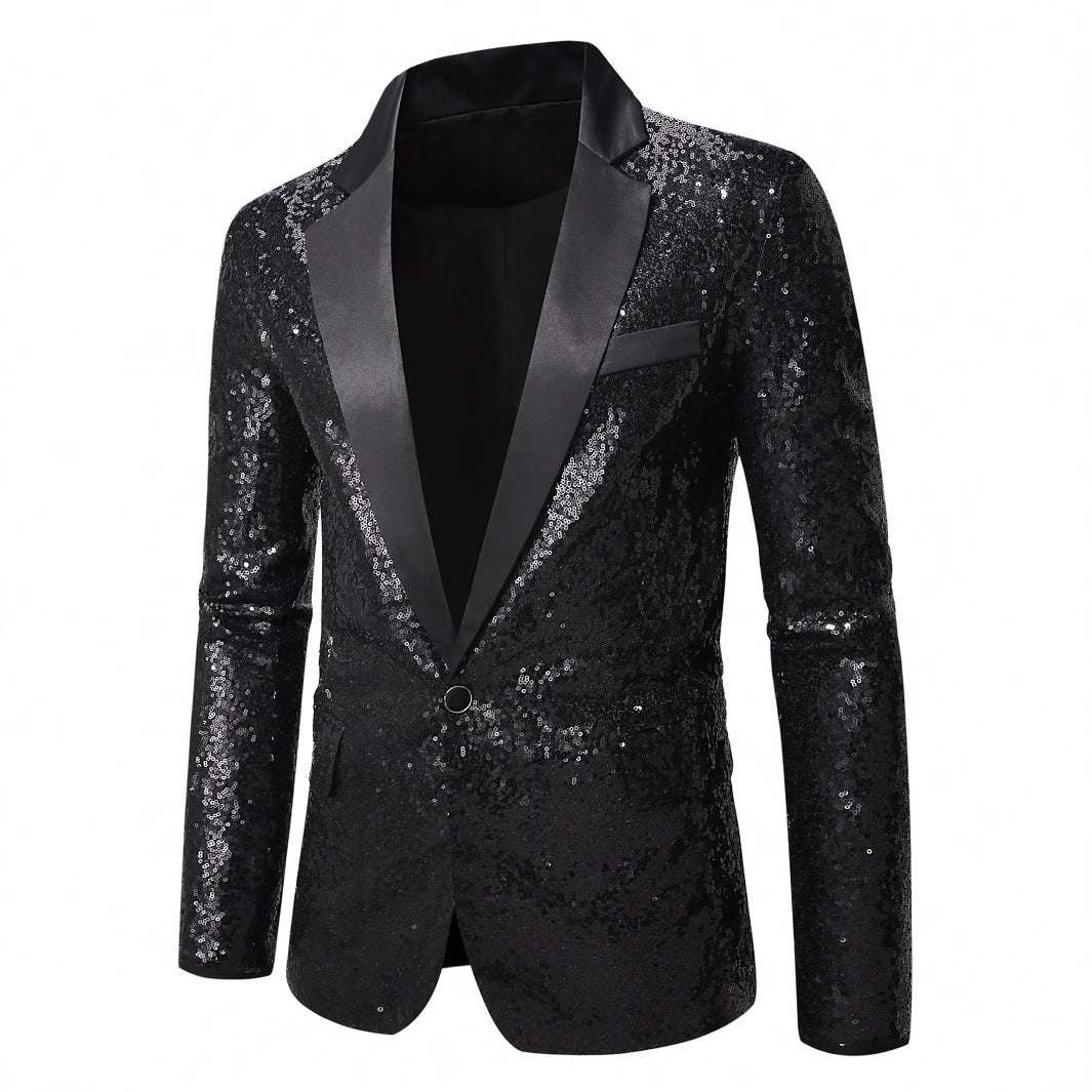 Men's festive sequin blazer with elegant satin lapel Lisslune