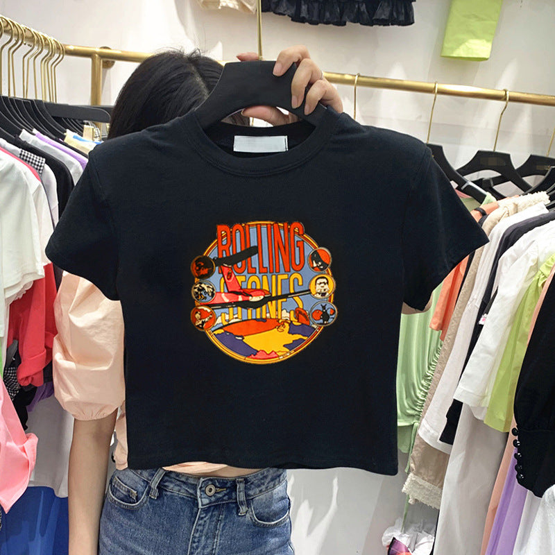Women's Short-Sleeve T-Shirt with Creative Print Design and Loose Fit