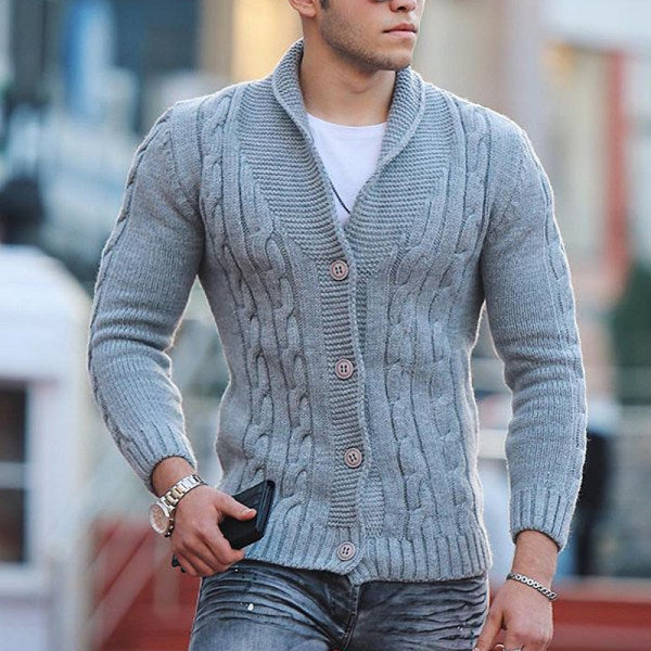 Men's cardigan with unique cable pattern and trendy shawl collar Lisslune