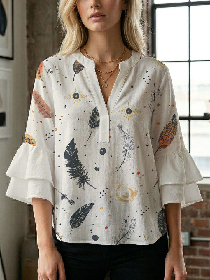 Women's blouse shirt with voluminous sleeves and creative print design Lisslune