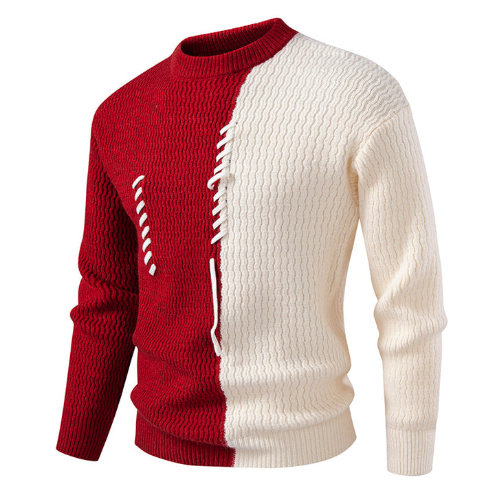 Men's chunky knit sweater with asymmetric pattern and decorative detail Lisslune