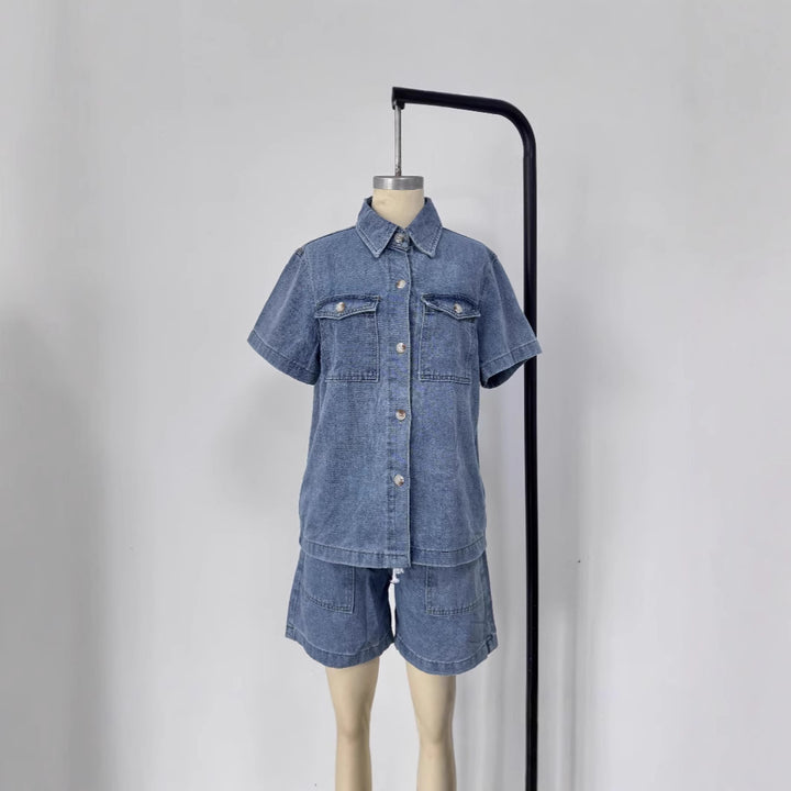 Women's denim shirt and shorts set in trendy style Lisslune