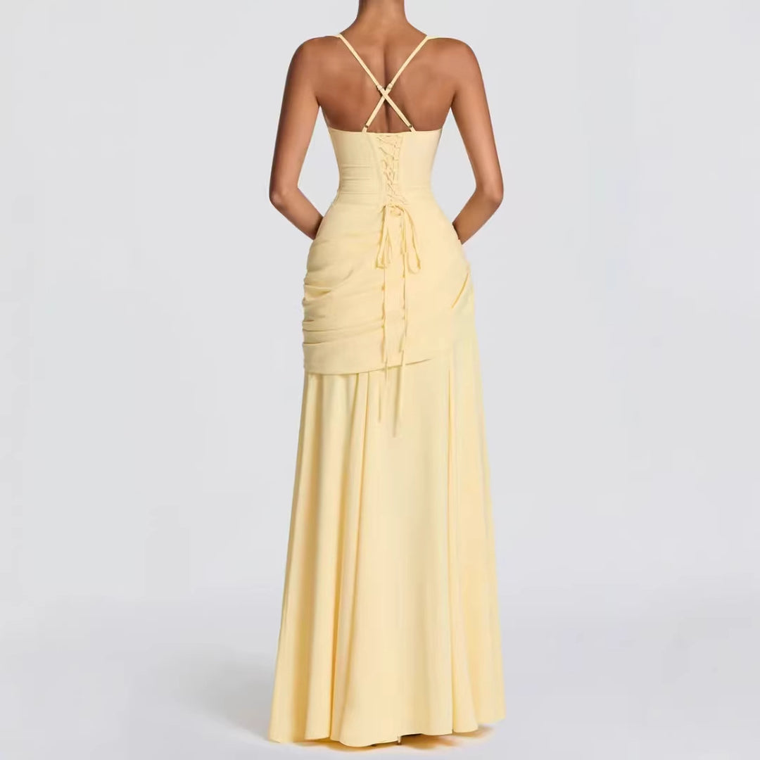 Ladies Elegant Wedding Dress with Tailored Ruffles and Flowing Chiffon Skirt Lisslune