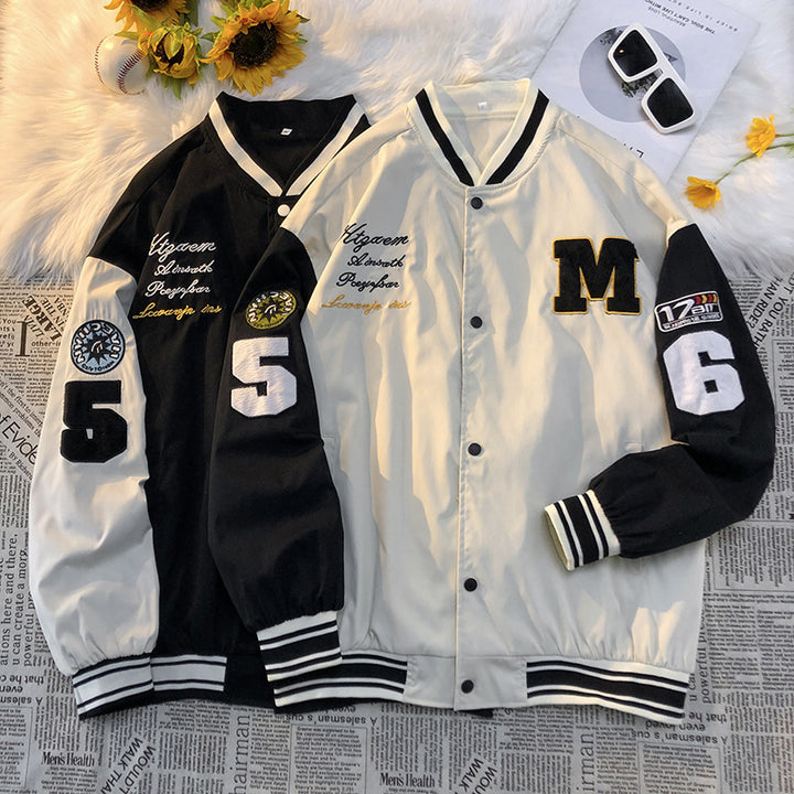 Men's college jacket with embroidered logo and contrasting sleeves Lisslune