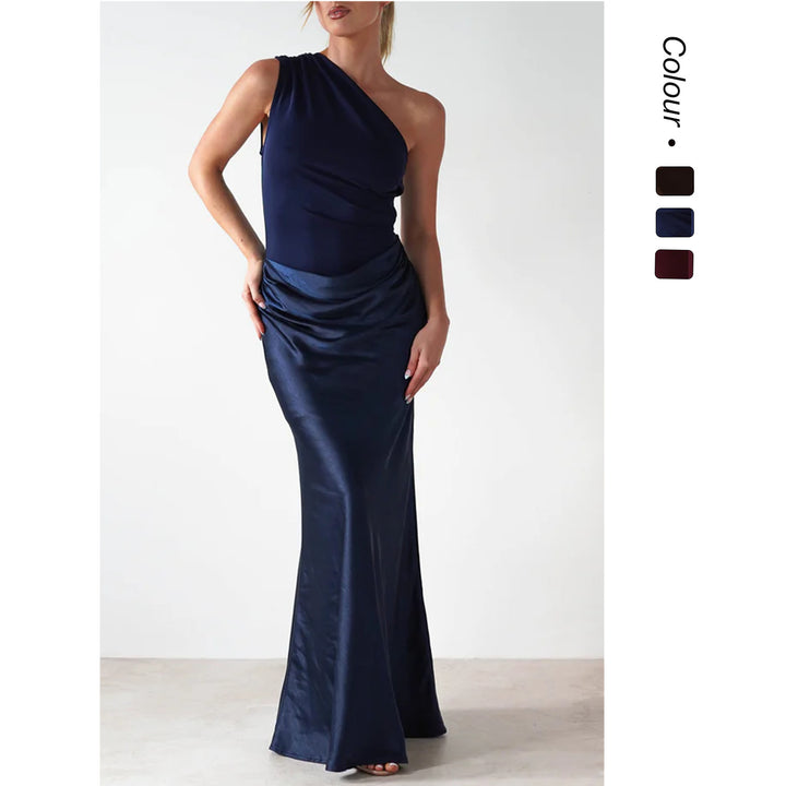 Women’s evening dress with asymmetrical cut and elegant draping design