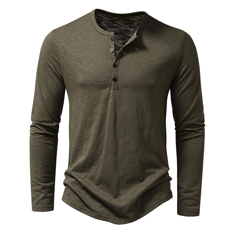Men's Long Sleeve Henley Shirt with Classic Button Design Lisslune