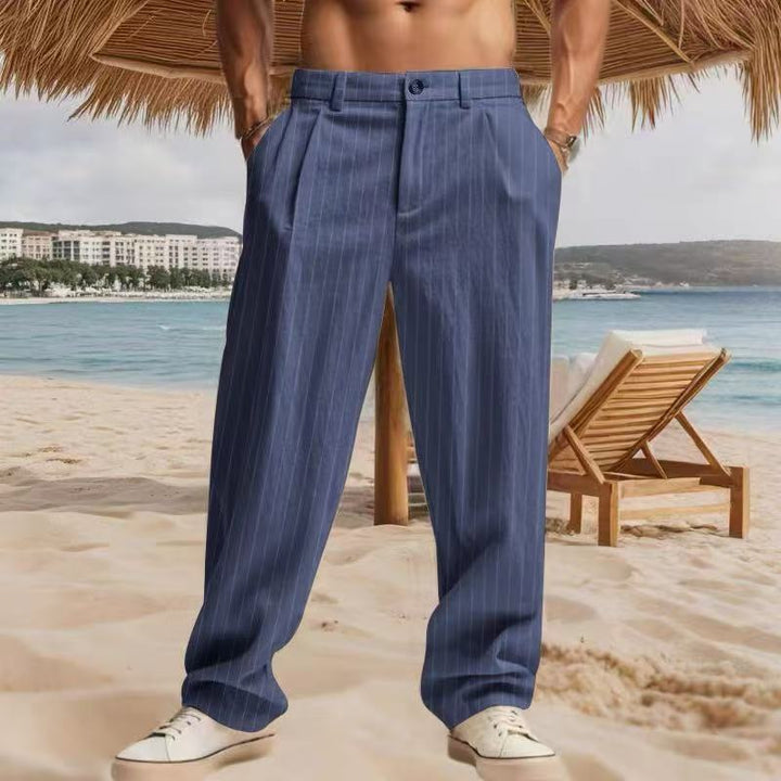 Men's timeless striped summer pants with practical side pockets and a loose fit Lisslune