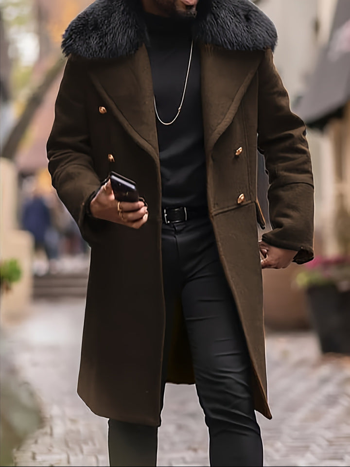 Men's elegant long coat with luxurious fur collar Lisslune