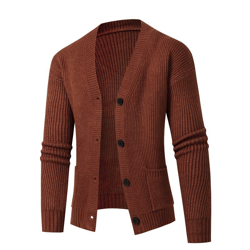 Men's fashionable cardigan with fine rib knit design Lisslune