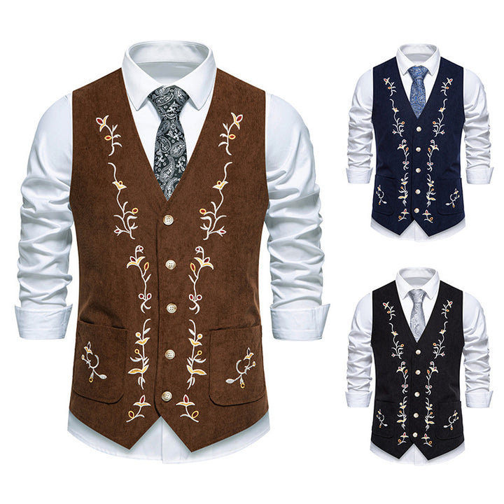 Men's Elegant Holiday Waistcoat with Floral Embroidery Lisslune
