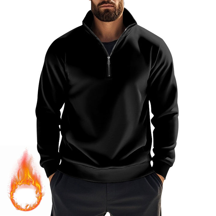 Men's fleece pullover with high collar and half zipper Lisslune