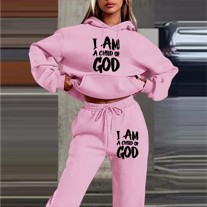Women's hoodie sweatshirt with urban lettering and comfortable pants Lisslune