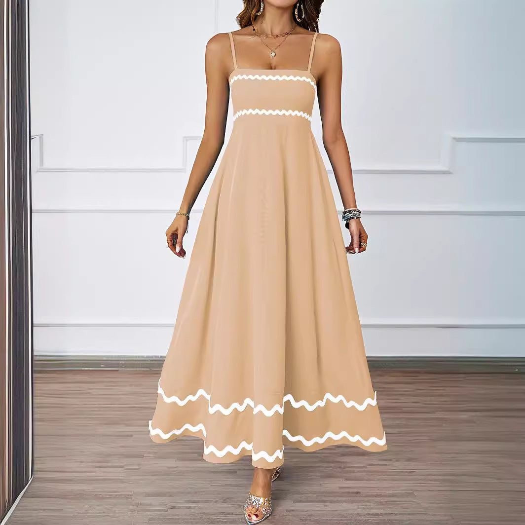 Women Long Maxi Dress with Spaghetti Straps and Decorative Hem Lisslune