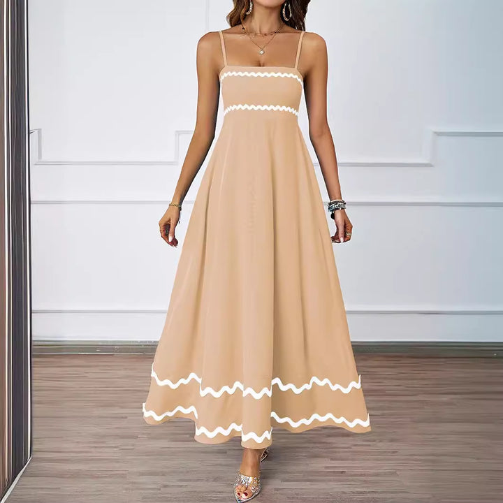 Women Long Maxi Dress with Spaghetti Straps and Decorative Hem Lisslune