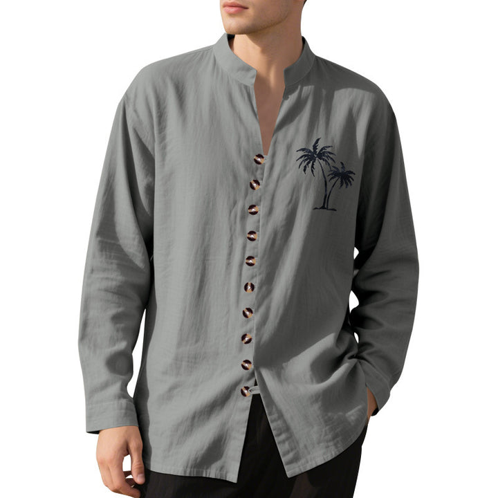 Men's long-sleeve shirt with embroidered palm motif and button placket Lisslune