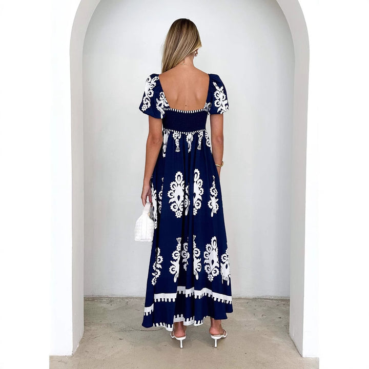 Women's maxi dress with elegant ruffle details and floral pattern Lisslune