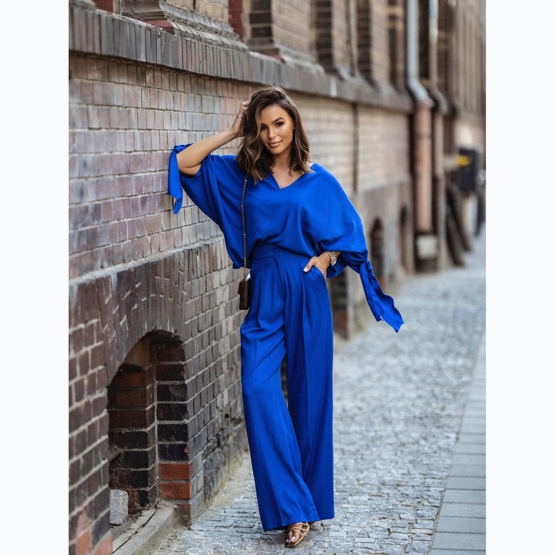 Ladies Elegant Jumpsuit with Wide Sleeves and Narrow Waist Belt Lune London