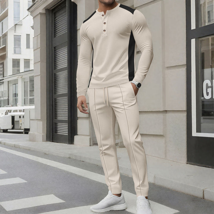 Men's leisure suit with elegant henley top and comfortable jogger pants Lisslune
