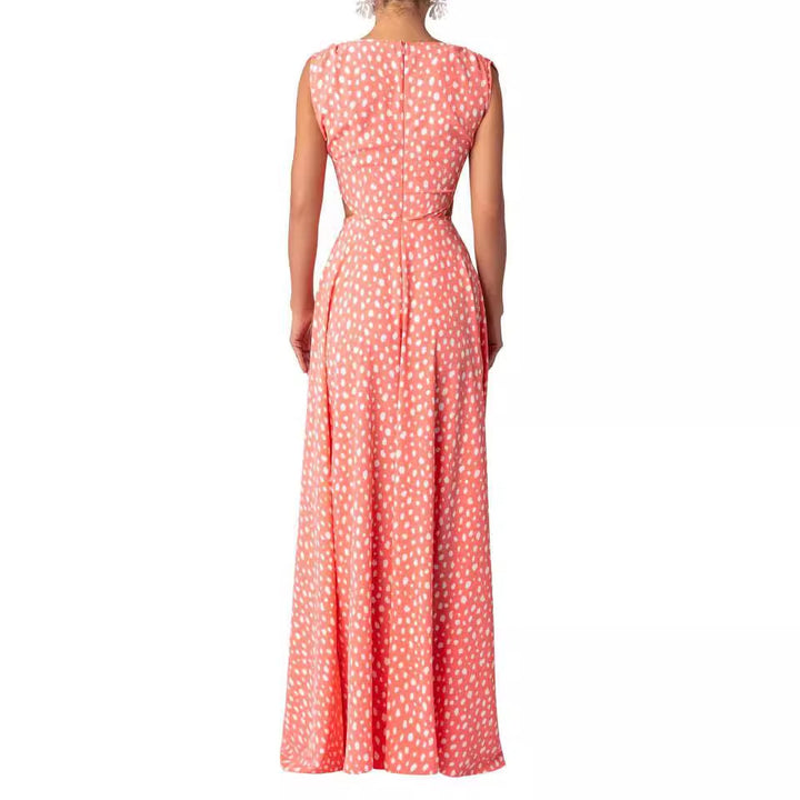 Women's maxi polka dot dress with sophisticated cut and elegant details