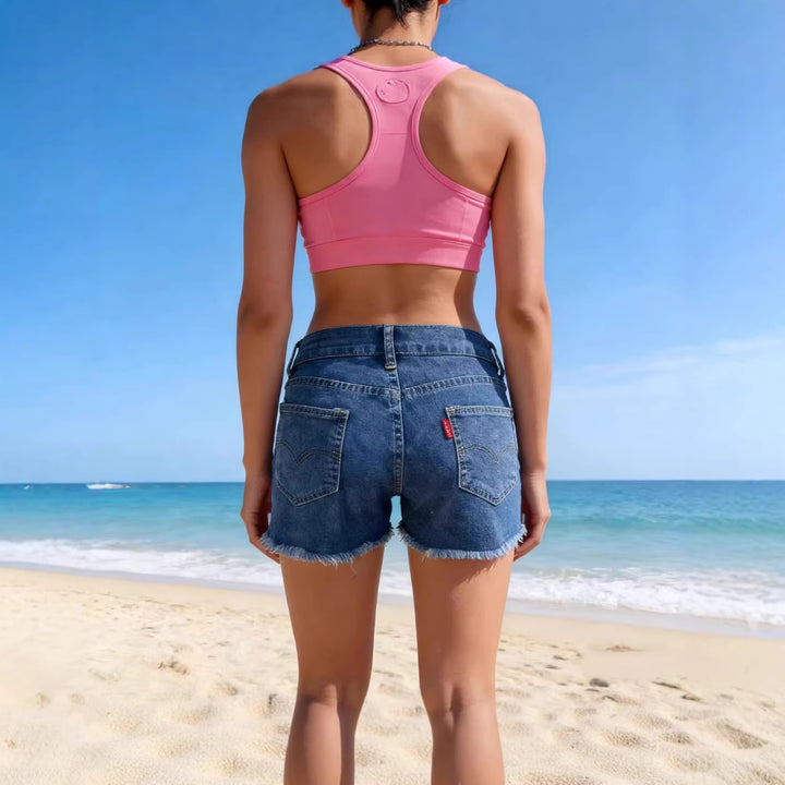 Women’s casual denim shorts with frayed hem and high waistband Lisslune