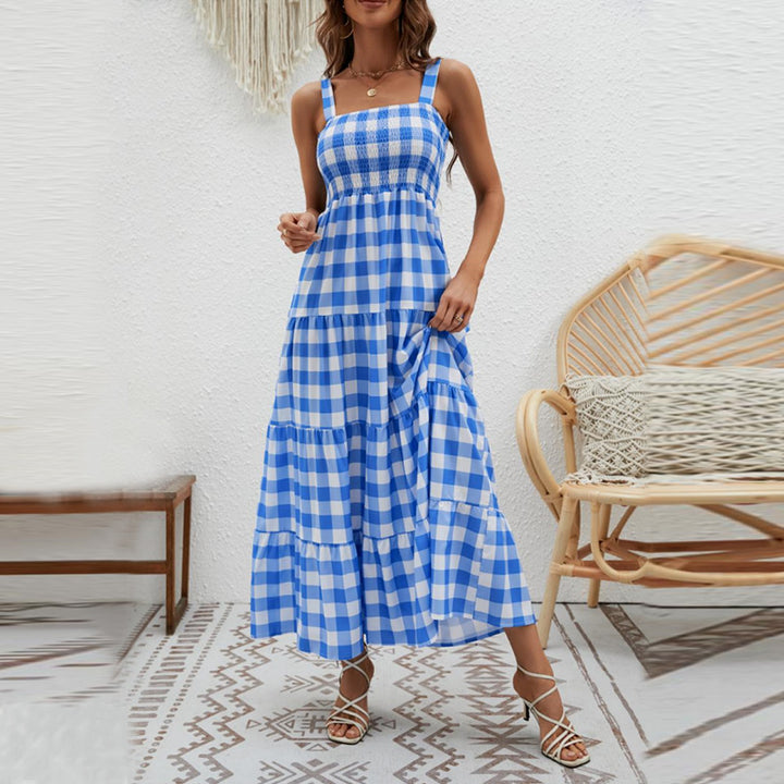 Women's Boho Maxi Dress with Airy Ruffle Details and Slim Spaghetti Straps