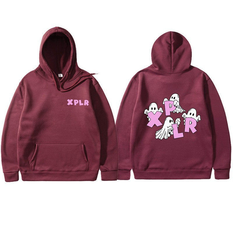 Women's hooded sweatshirt with creative ghost motif and kangaroo pocket Lisslune