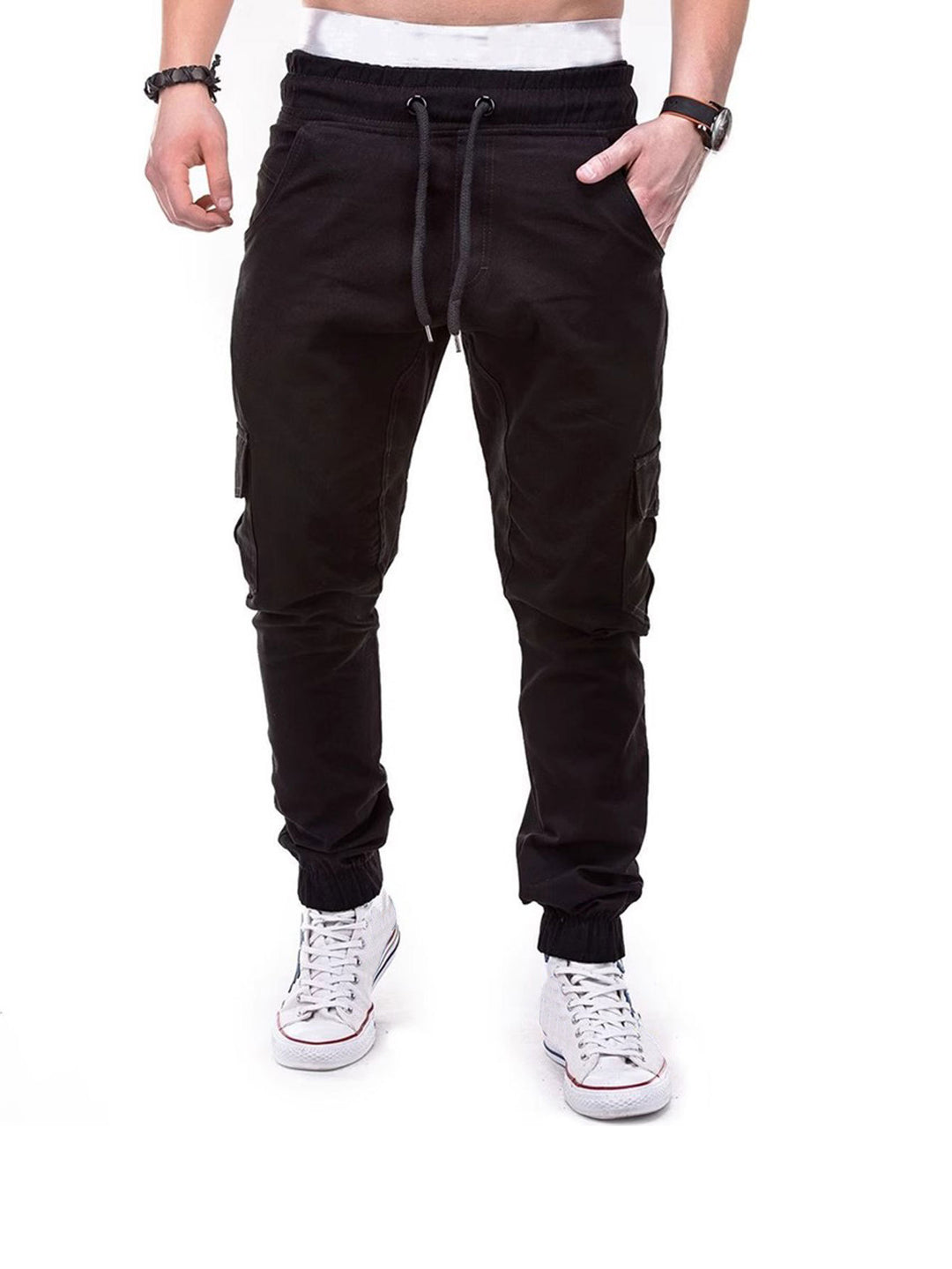 Men's Stylish Cargo Pants with Elastic Waistband and Functional Pockets Lisslune