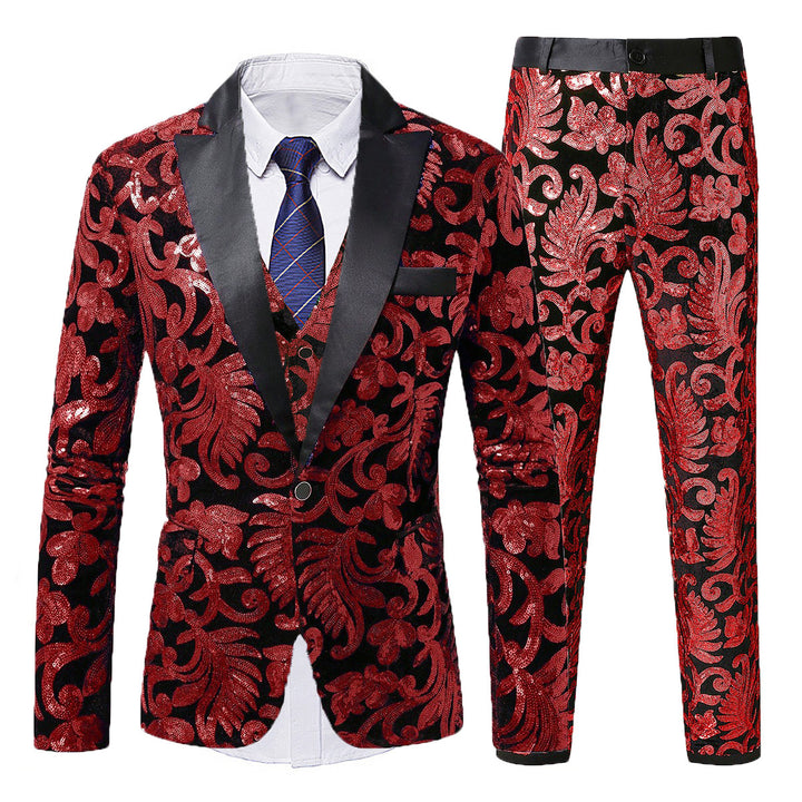 Men's elegant sequin suit set with floral pattern Lisslune