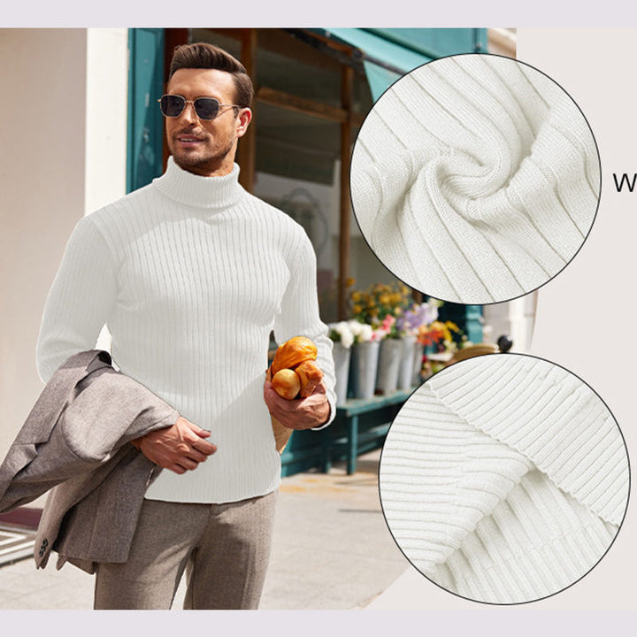 Men's knit sweater with high collar and ribbed pattern Lisslune