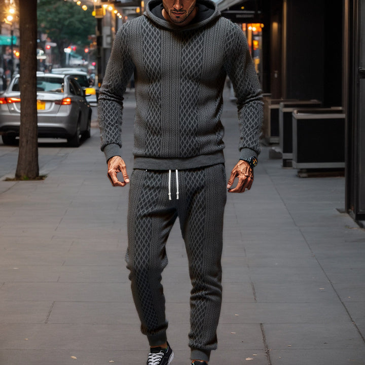 Men's Knit Leisure Suit with Hood and Modern Rib Design Lisslune