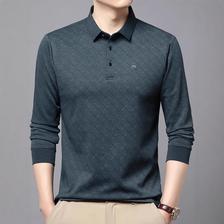 Men's Fashion Long Sleeve Polo Shirt with Textured Design Lisslune