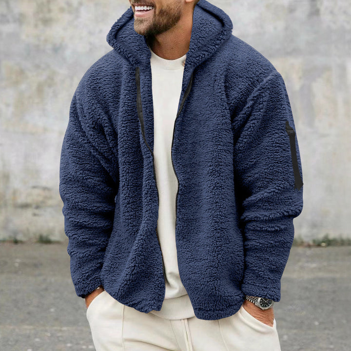 Men's Cozy Fleece Jacket with Hood and Practical Zipper Pockets Lisslune