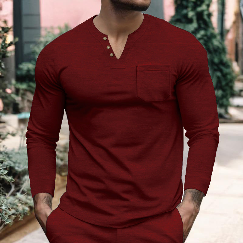 Men's long sleeve shirt with button placket and chest pocket Lisslune