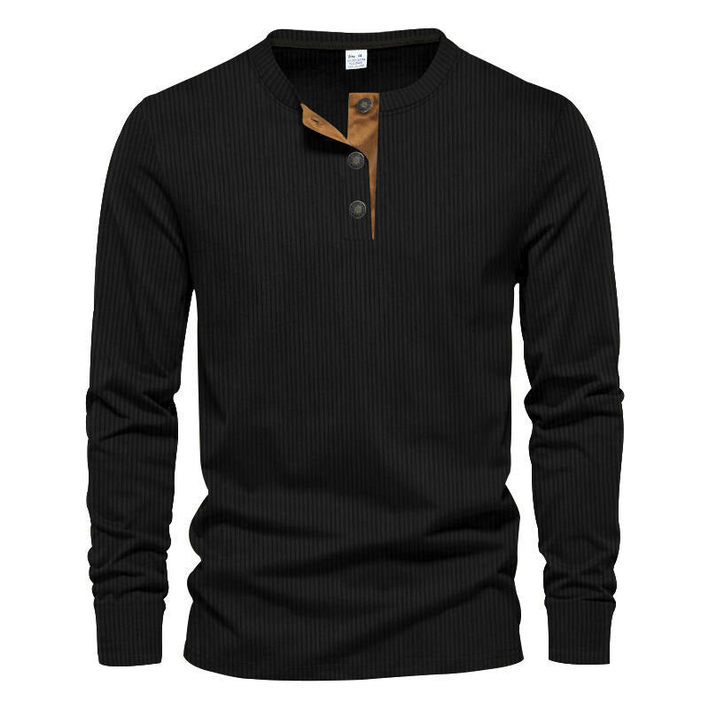 Men's long-sleeve shirt with textured ribbed look and fashionable button placket detail Lisslune