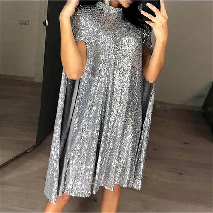 Women's elegant shimmering evening dress with a wide cut and sparkling look