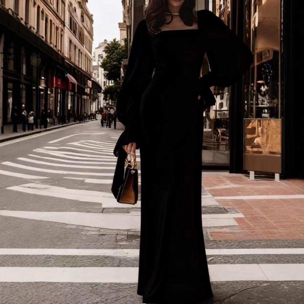 Ladies elegant maxi dress with puff sleeves and square neckline Lisslune