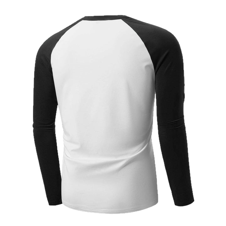 Men's Long Sleeve Henley Shirt with Contrast Sleeves Lisslune