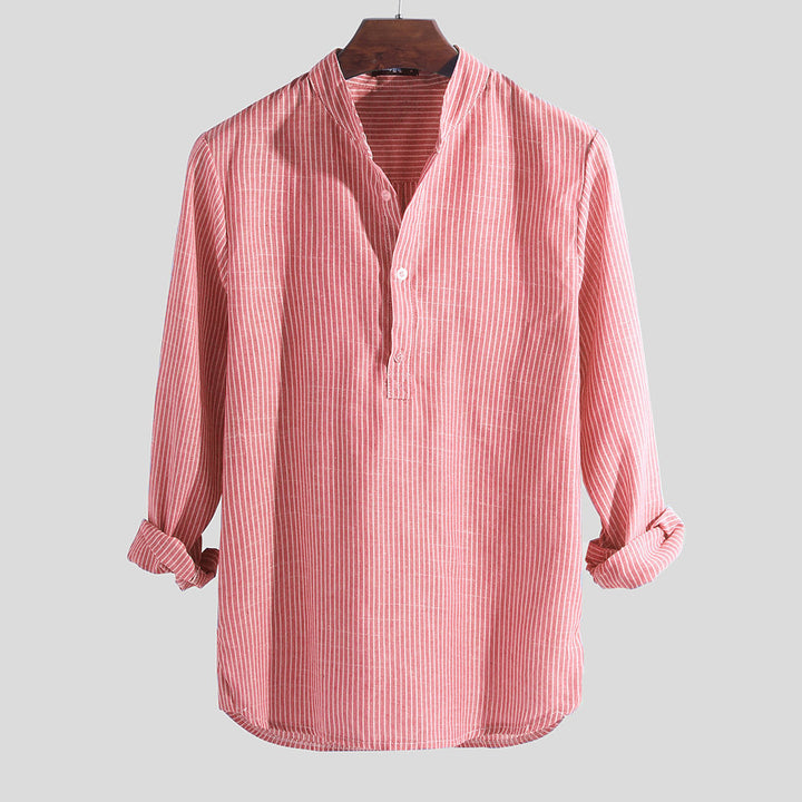 Men's long-sleeve shirt with elegant stripes and fashionable button design Lisslune