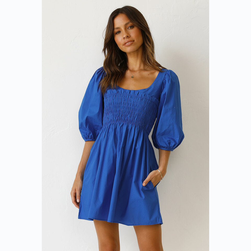 Women's cotton dress with narrow waist and puff sleeves Lune London