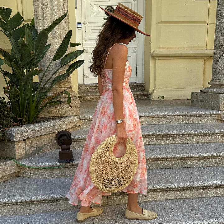 Ladies Maxi Dress with elegant draping and romantic floral pattern Lisslune