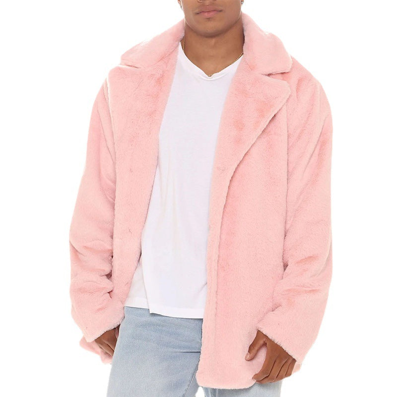Men's cozy teddy fleece jacket with high collar and practical pockets Lisslune