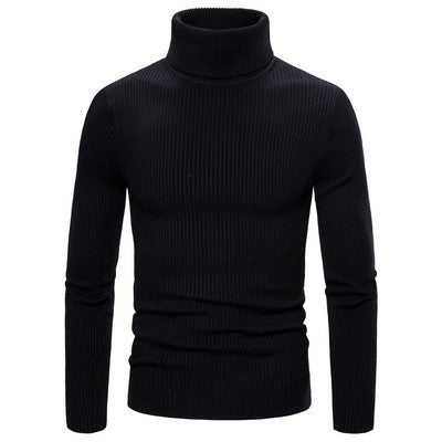 Men's ribbed knit sweater with high collar and body-hugging cut Lisslune