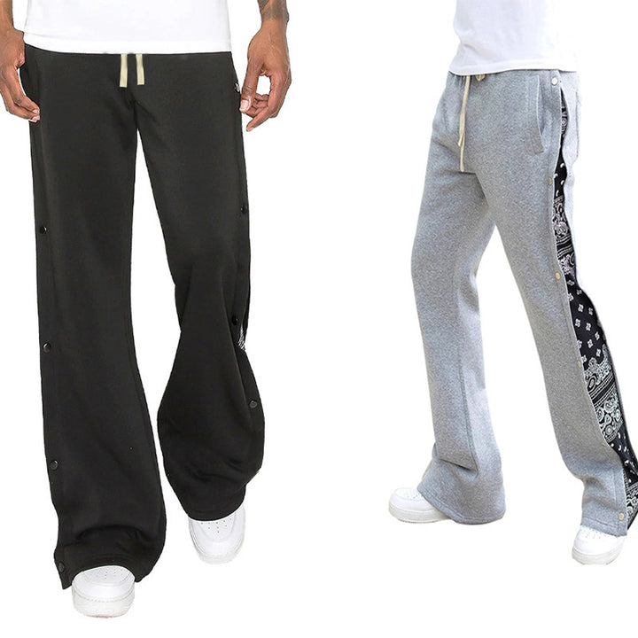 Men's casual training pants with side snap button closure and stylish pattern mix Lisslune