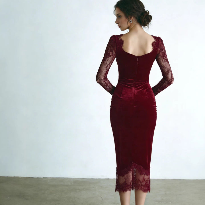 Women's sheath dress with lace sleeves and fitted design Lisslune
