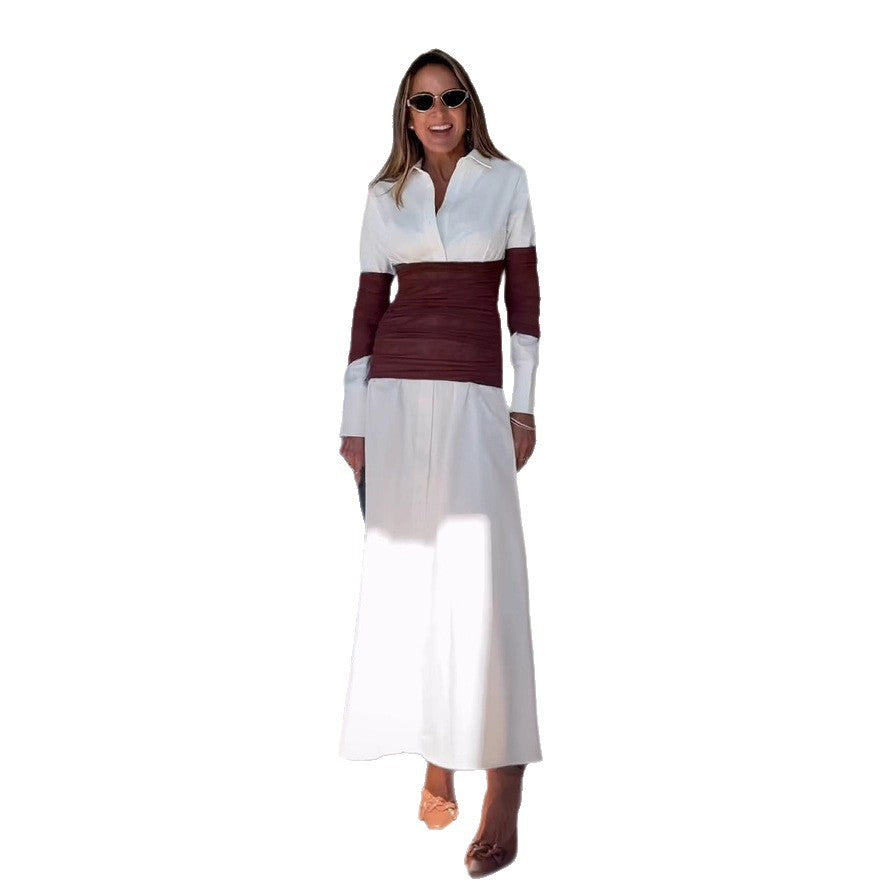 Ladies maxi dress with innovative wrap design and modern contrast details Lune London