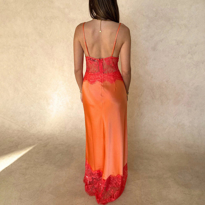 Damen Elegantes Nachtkleid mit transparentem Spitzeneinsatz und verstellbaren Trägern Lisslune