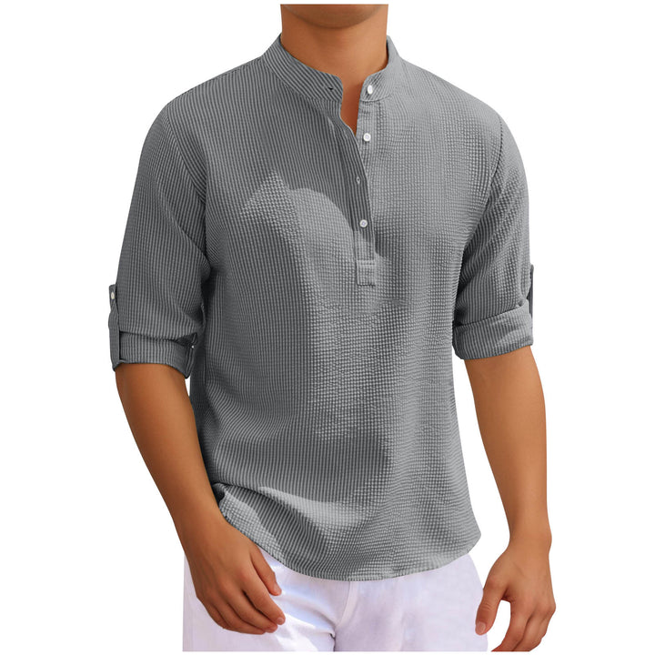 Men's casual long sleeve shirt with button placket and rollable sleeves Lisslune